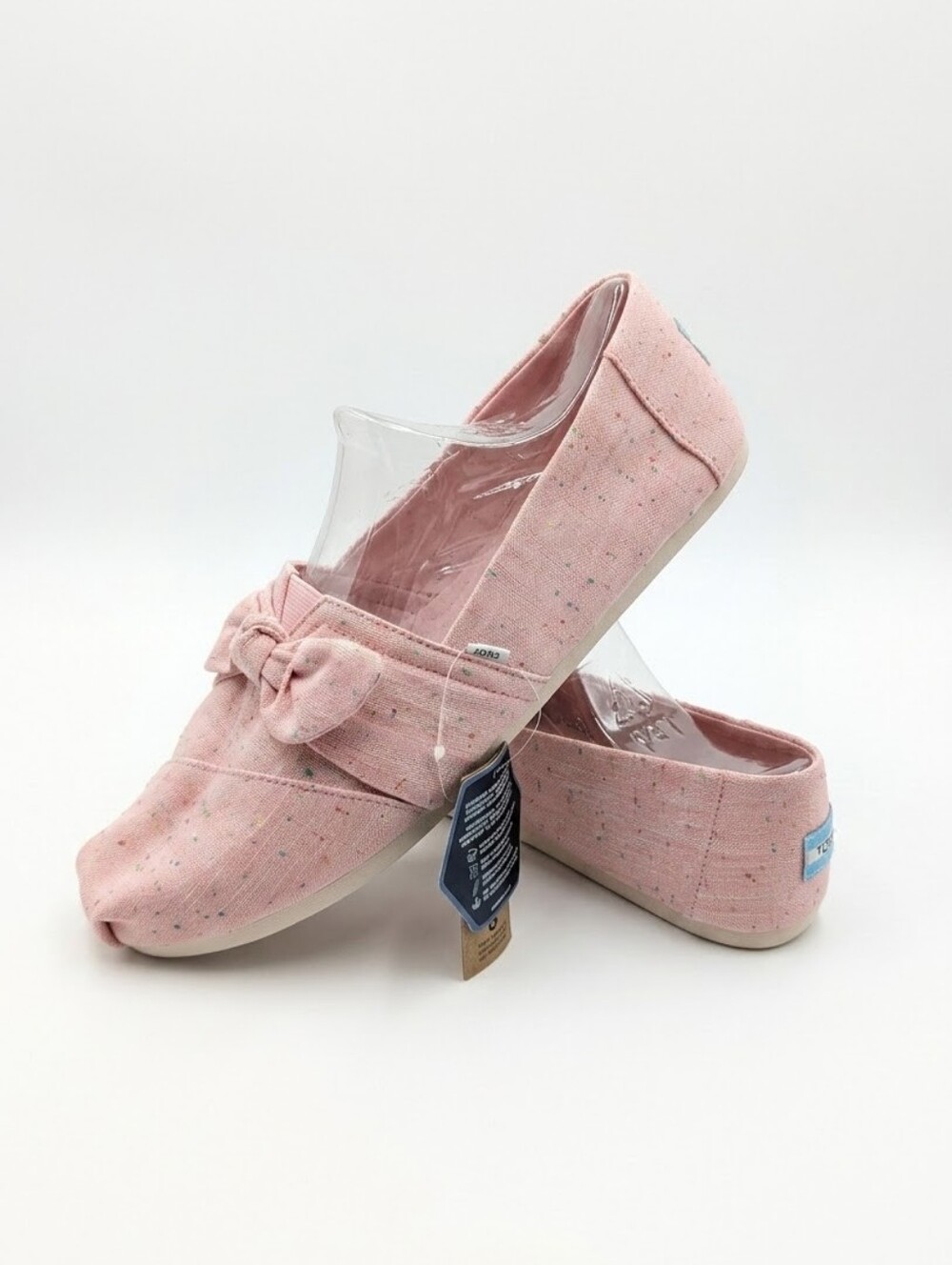 TOMS Pink Speckled Canvas Bow Alpargata Slip On Flats | Size 12